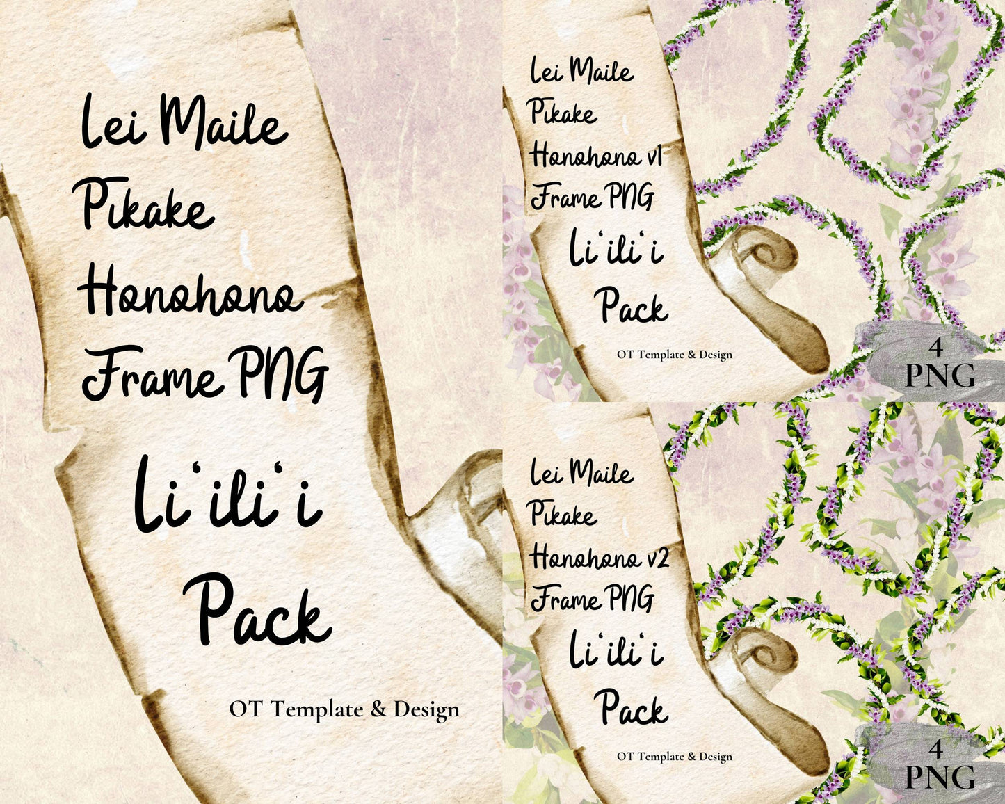 Maile Pikake Honohono 3 Strand Twist Lei | Hawaiian Frame PNG Liʻiliʻi Pack | Digital Download