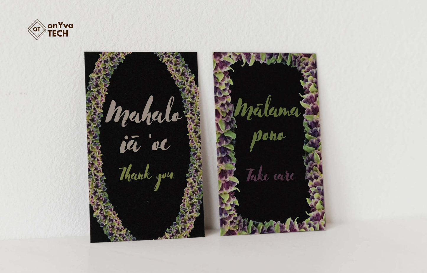 2 thank you and get well greeting card adorned with an oval and rectangle crown flower petal lei