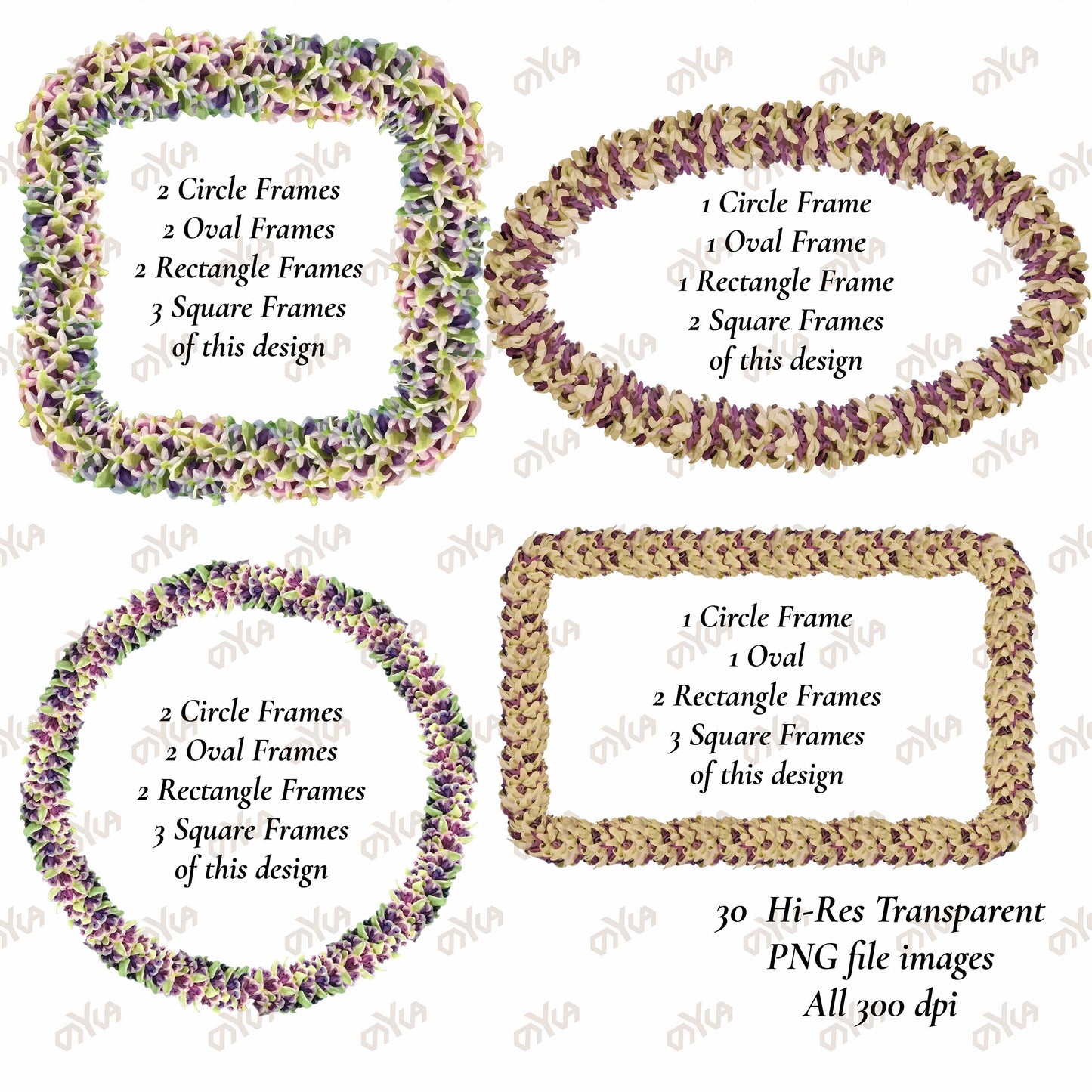 Crown Flower Petal Lei | Hawaiian Frame PNG Bundle | Digital Download