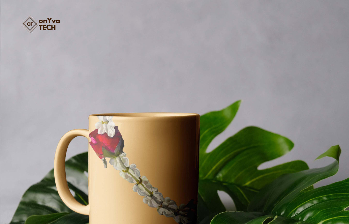 personalized mug sublimation print with a crown flower rose lei floral border going around the mug