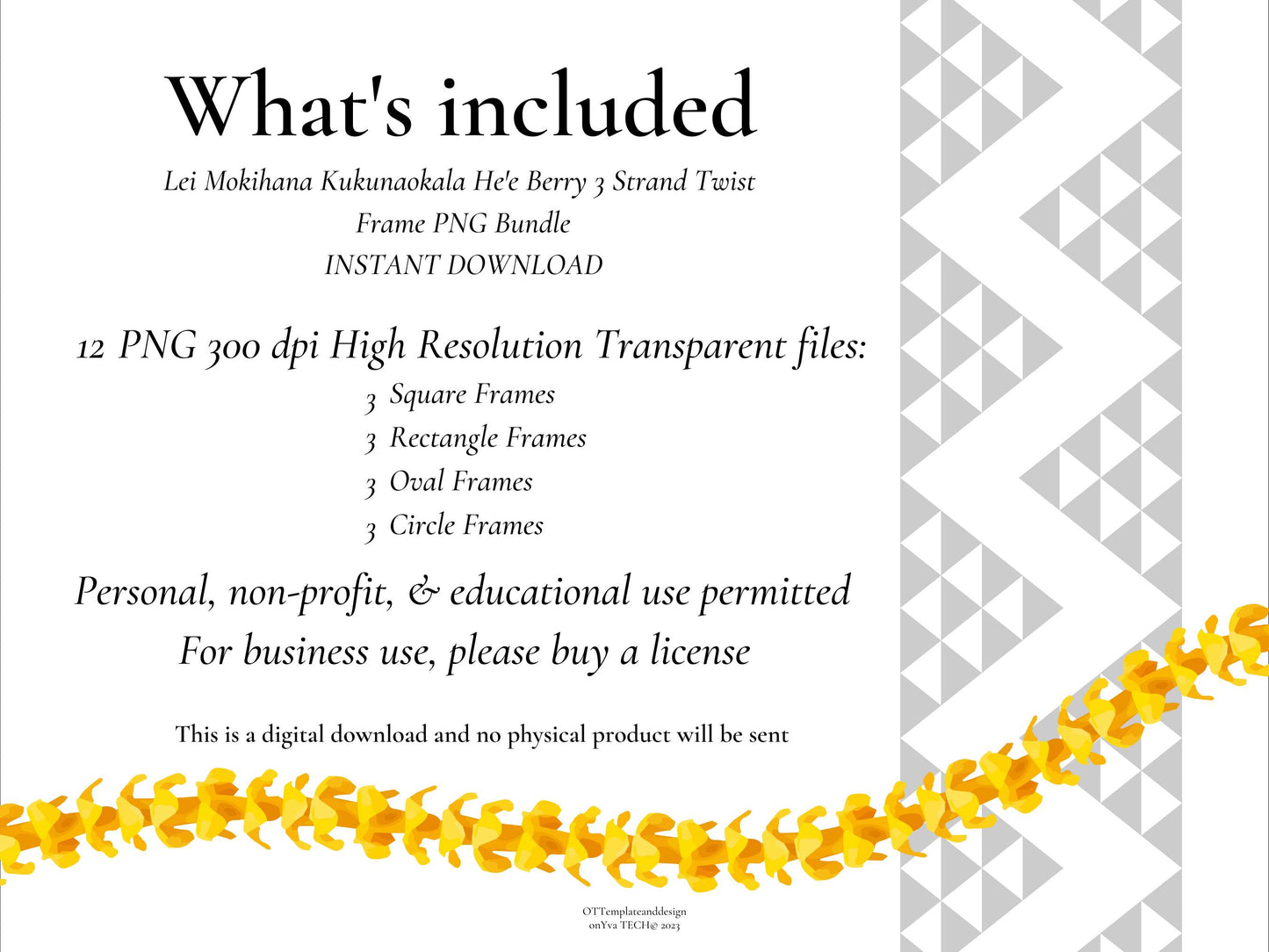 Mokihana Kukunaokala He'e Berry 3 Strand Twist Lei | Hawaiian Frame PNG Bundle | Digital Download