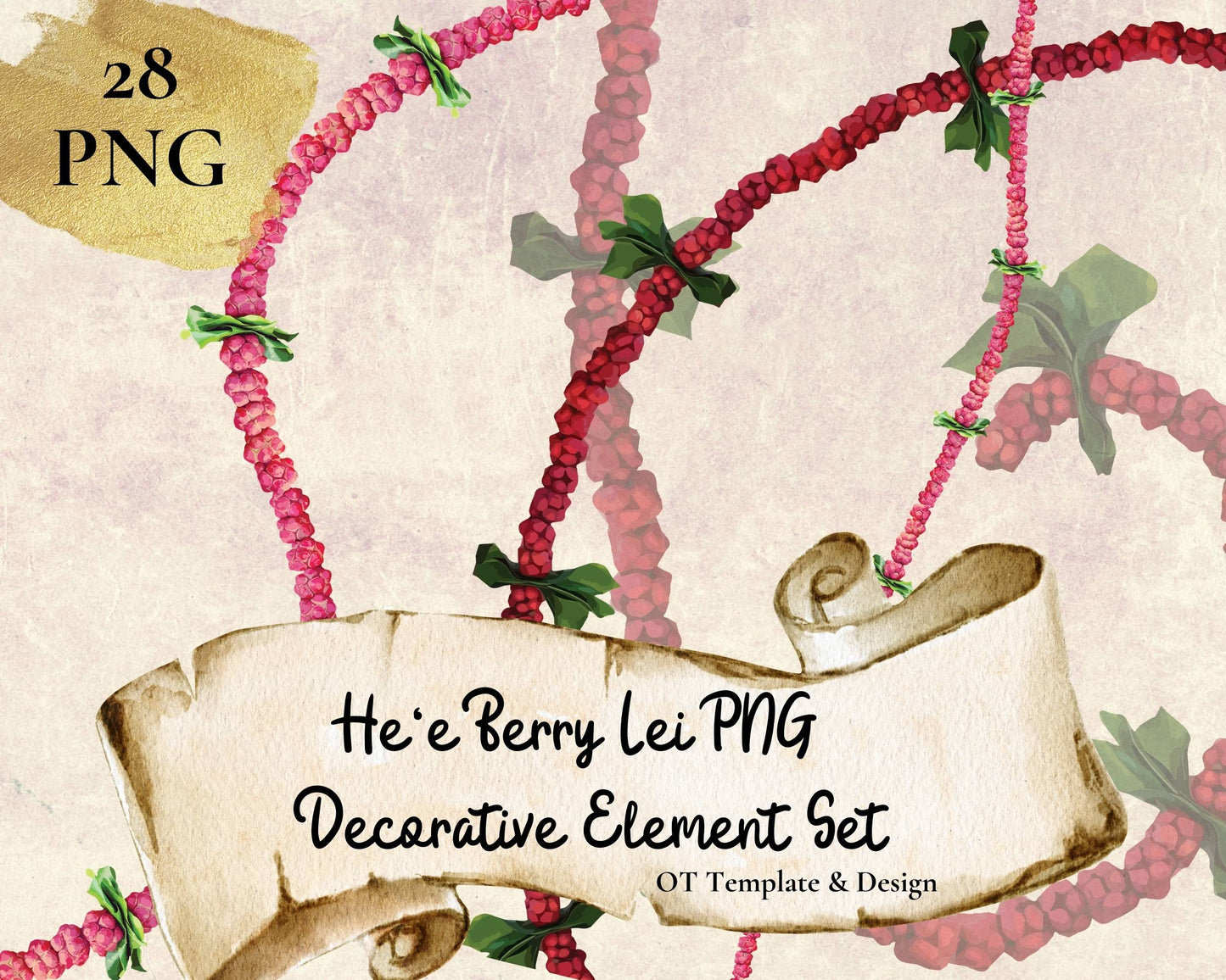 Hee Berry Lei, Hawaiian Flower PNG Decorative Element Set, Digital Download