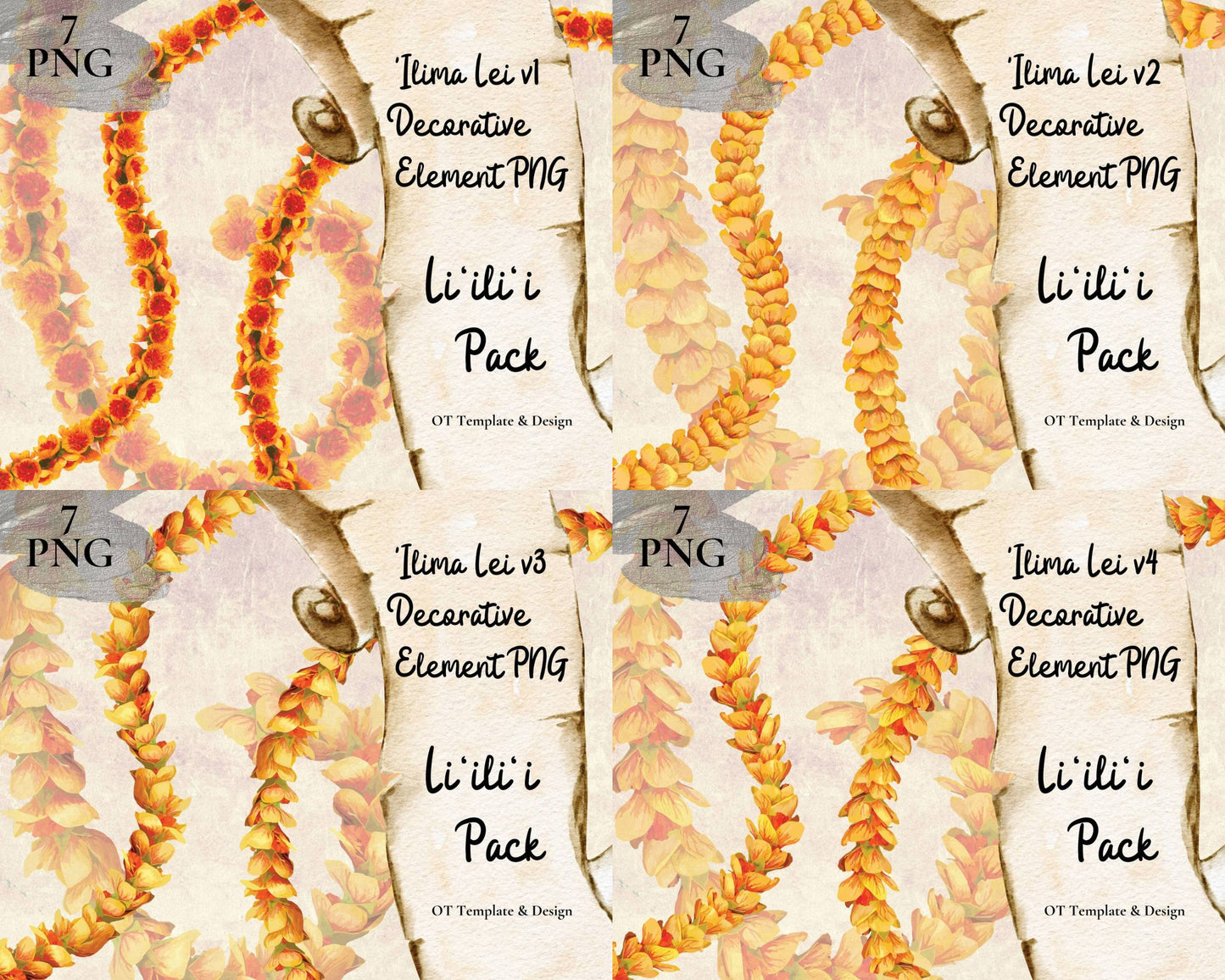 Ilima Lei | Hawaiian PNG Decorative Element Liʻiliʻi Pack | Digital Download