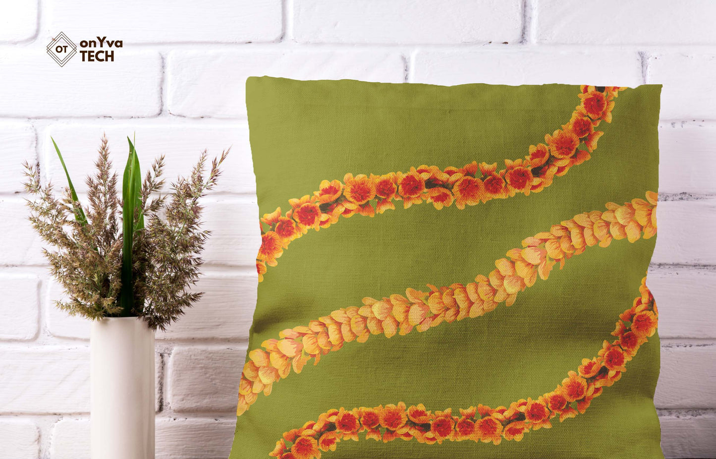 personalized pillow sublimation printed with 3 Ilima Lei naturally curved PNG going across diagonally