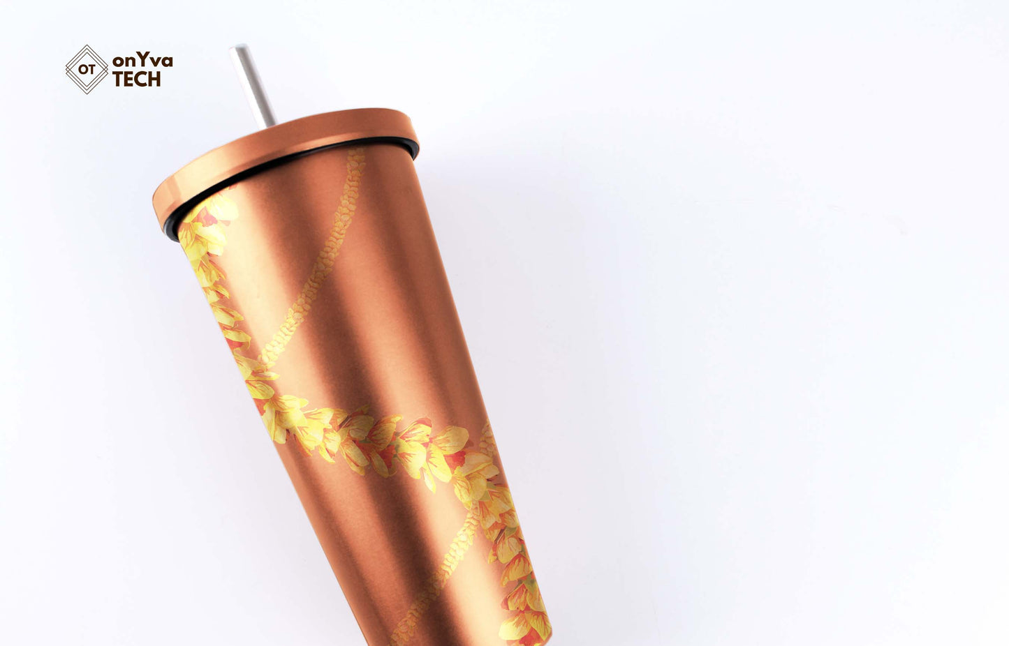 personalized tumbler with a sublimation print of 2 Ilima Lei strand going around