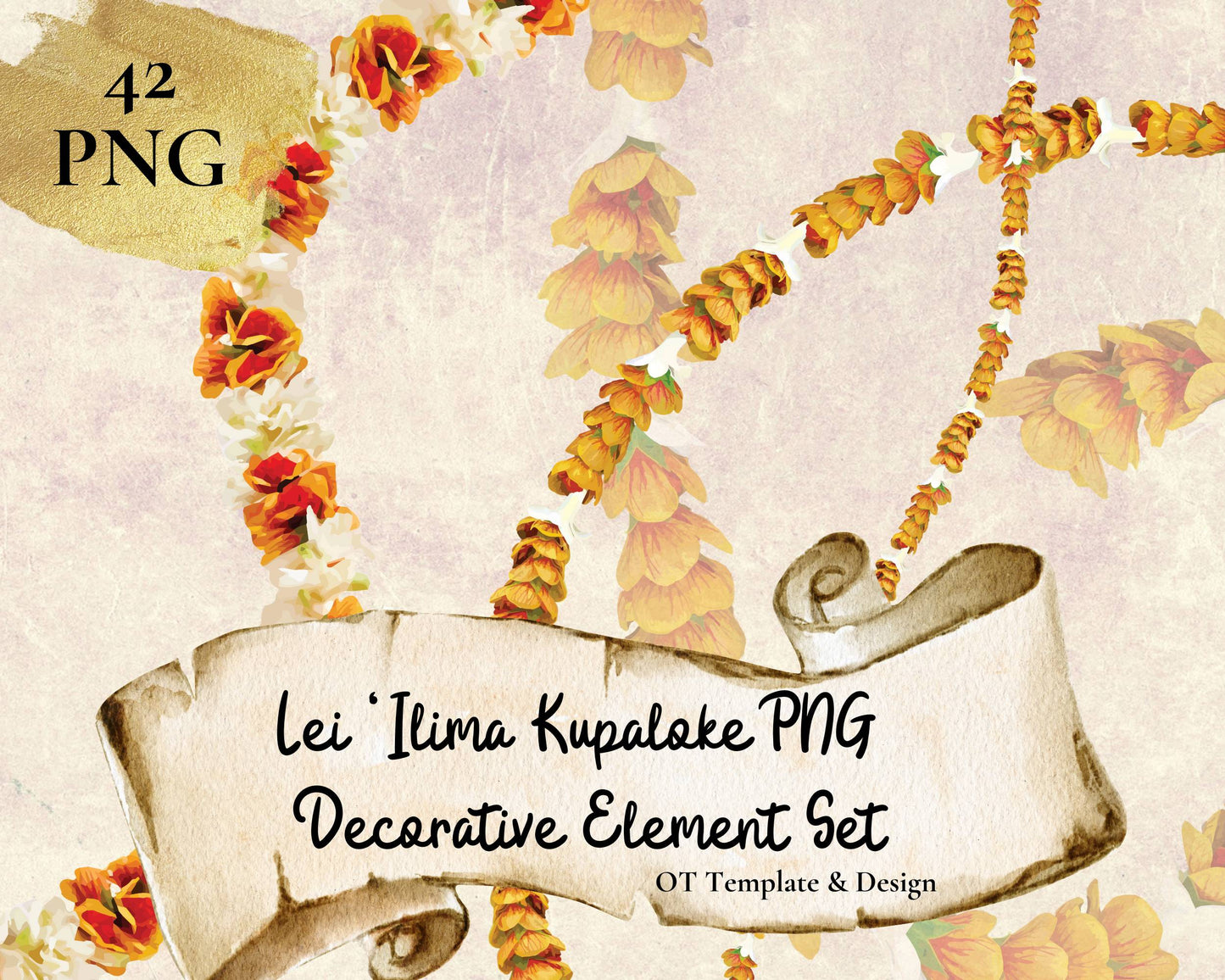 Ilima Tuberose Lei | Hawaiian PNG Decorative Element Set | Digital Download