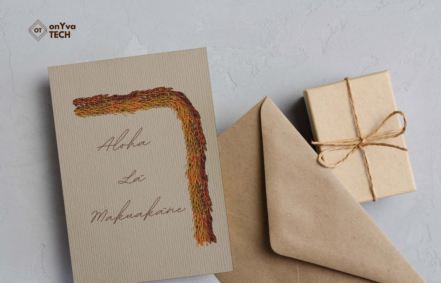happy fatherʻs day greeting card adorned with Kukunaokala Lei floral border and the words Aloha la makuakane