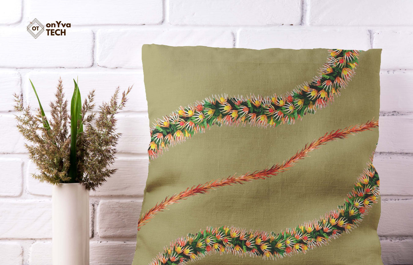 personalized pillow sublimation printed with 3 Kukunaokala Lei naturally curved PNG going across diagonally