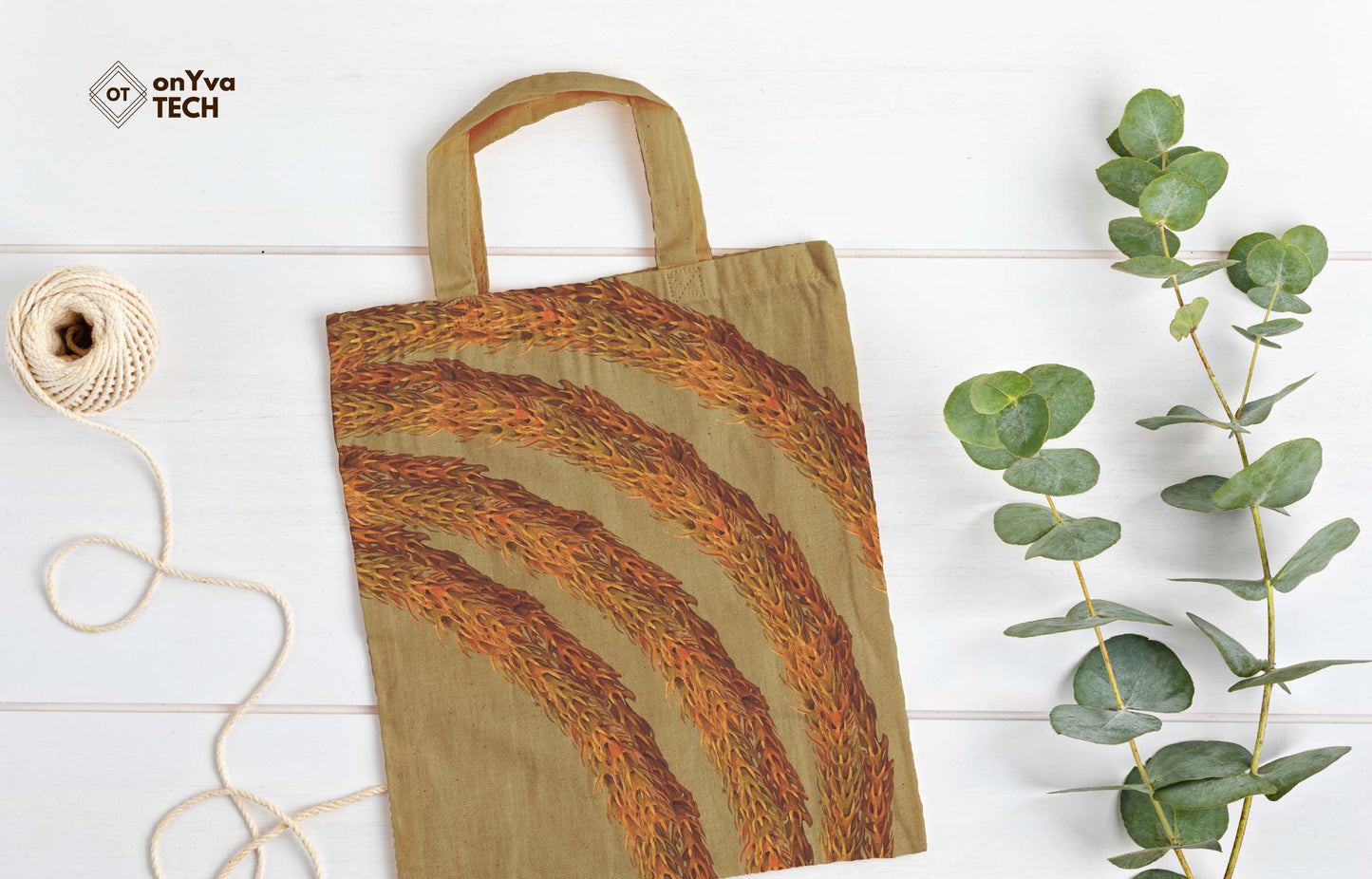 jute tote bag with 3 arc Kukunaokala Lei sublimation print from top to bottom