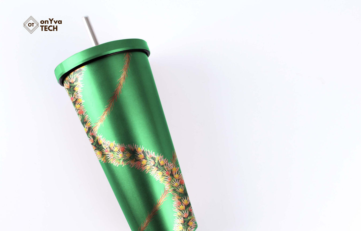 personalized tumbler with a sublimation print of 2 Kukunaokala Lei strand going around