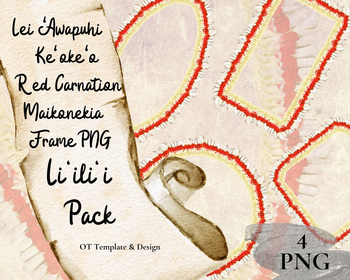 Micronesian White Ginger Red Carnation Lei | Hawaiian Frame PNG Liʻiliʻi Pack | Digital Download