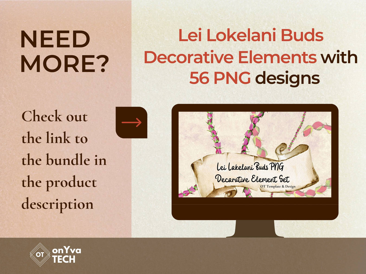 Lokelani Buds Lei | Hawaiian PNG Decorative Element Liʻiliʻi Pack | Digital Download