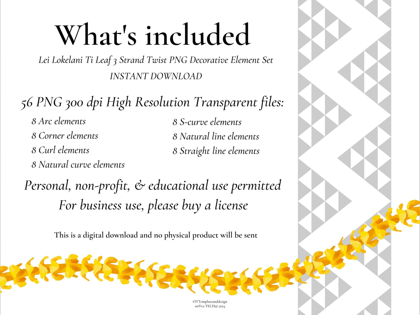 Lokelani Ti Leaf 3 Strand Twist Lei | Hawaiian PNG Decorative Element Set | Digital Download