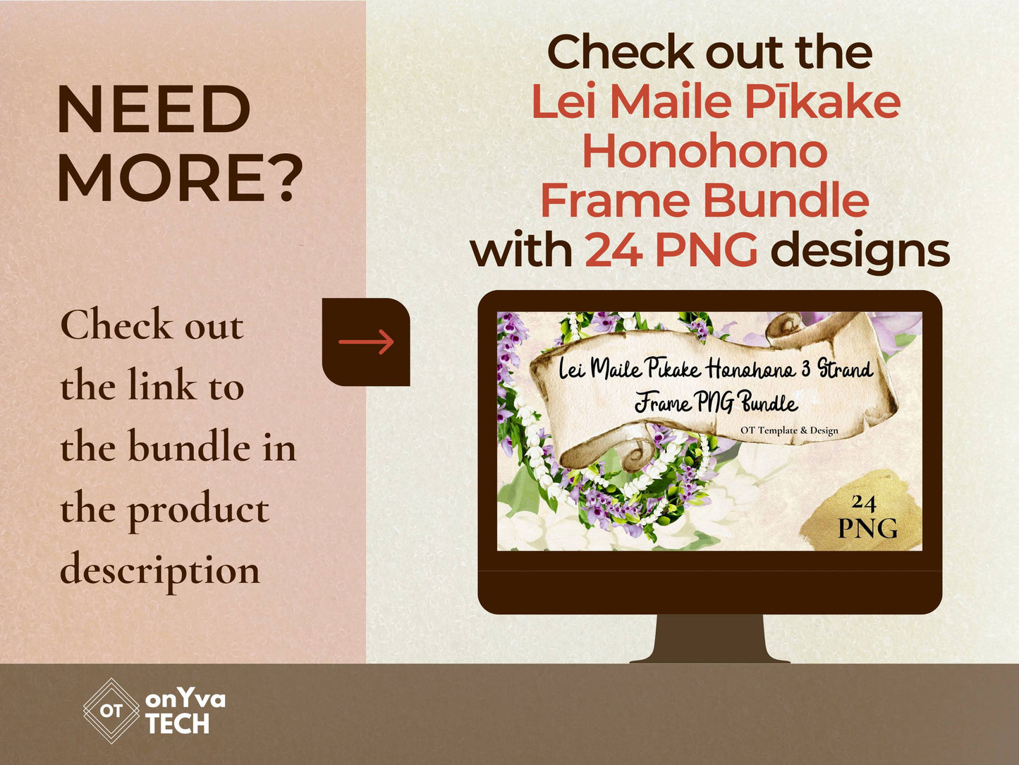 Maile Pikake Honohono 3 Strand Twist Lei | Hawaiian Frame PNG Liʻiliʻi Pack | Digital Download