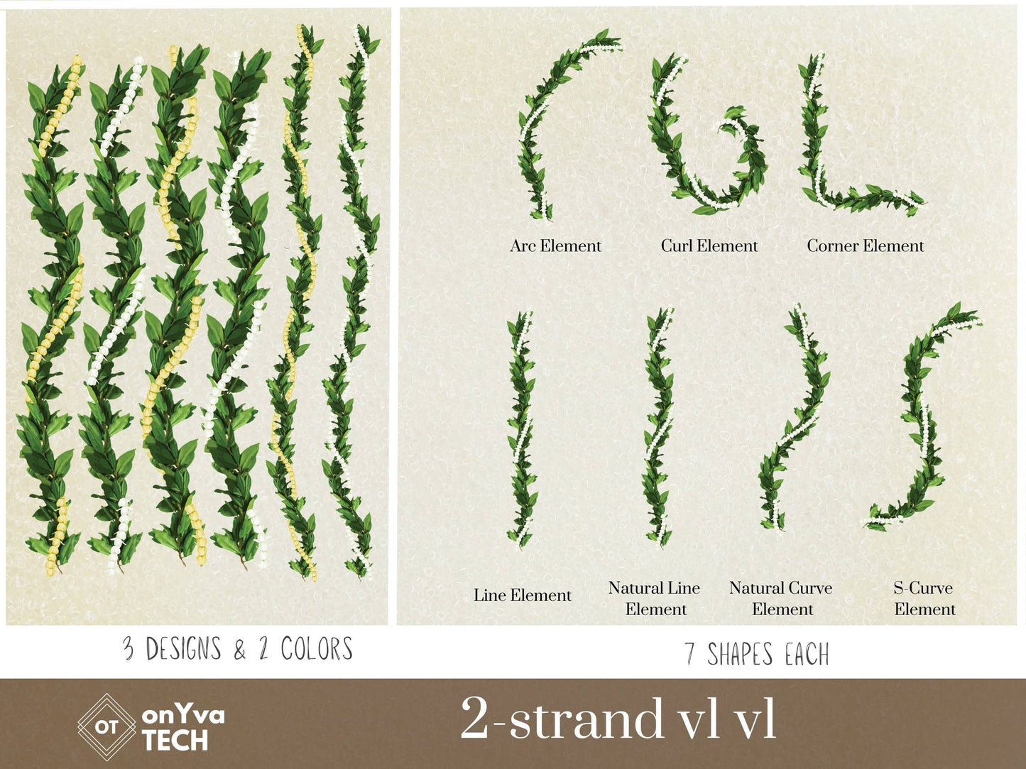 Maile Pikake 2-strand Lei | Hawaiian PNG Decorative Element Set | Digital Download