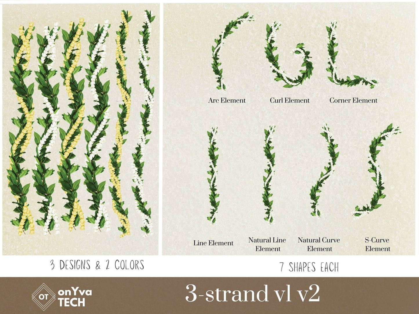 Maile Pikake 3-strand Lei | Hawaiian PNG Decorative Element Set | Digital Download
