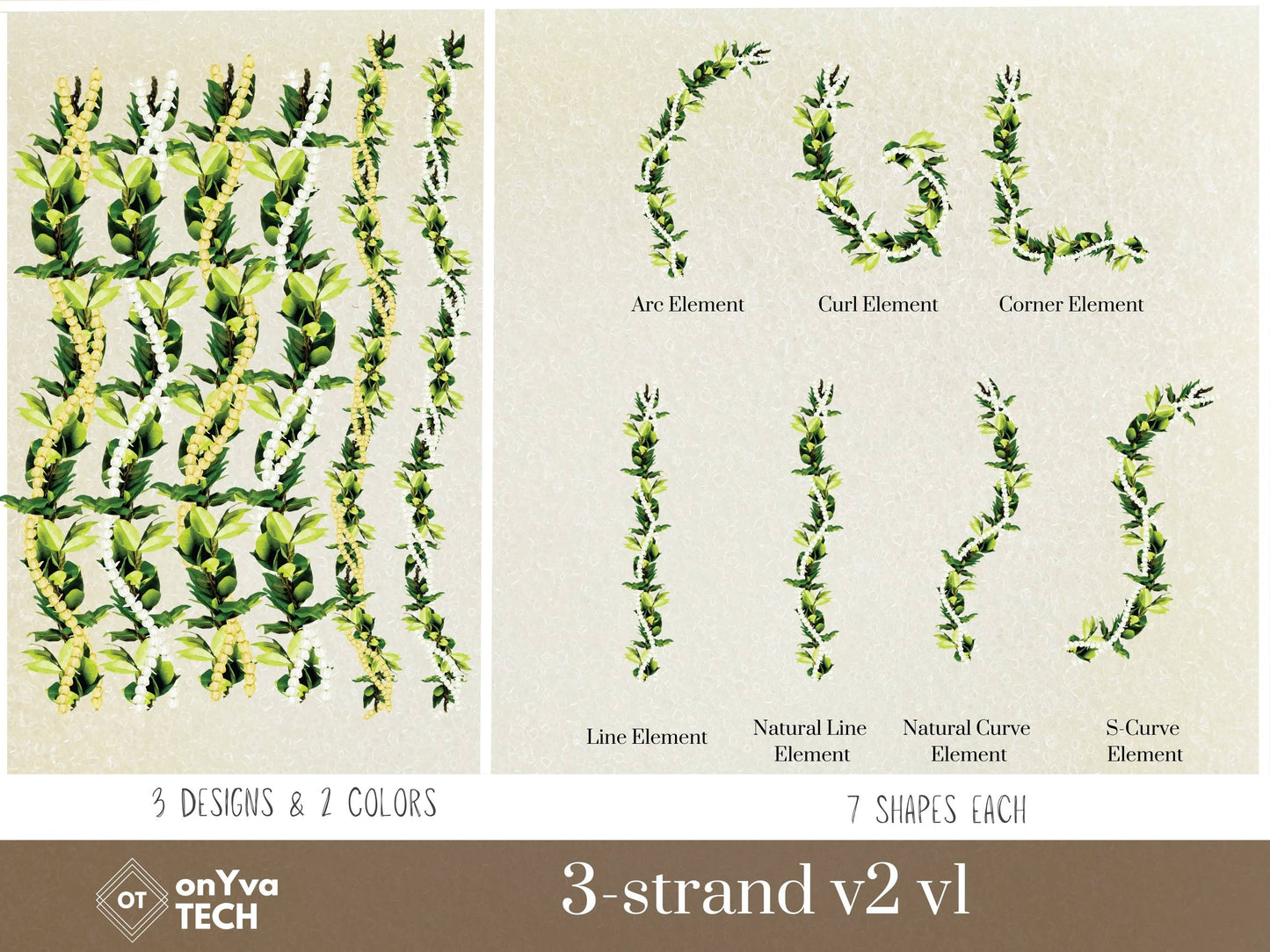 Maile Pikake 3-strand Lei | Hawaiian PNG Decorative Element Set | Digital Download