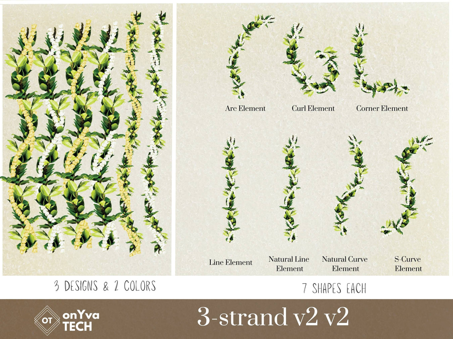 Maile Pikake 3-strand Lei | Hawaiian PNG Decorative Element Set | Digital Download