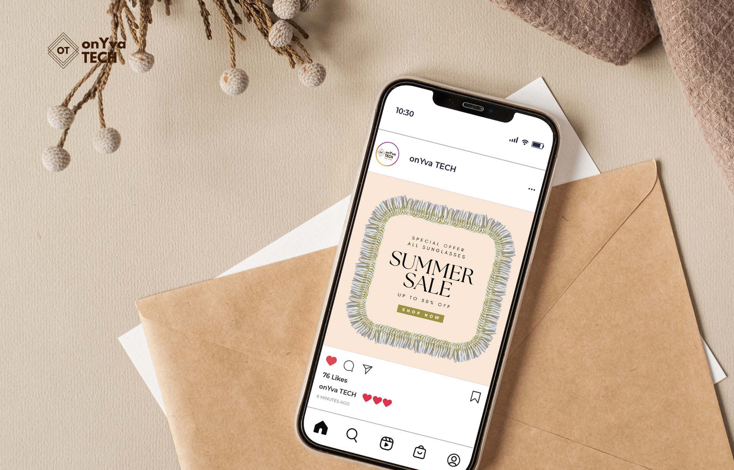 flash sale announcement in a digital instragram post format. There is a square frame of a Micronesian White Ginger Lei designed around the words
