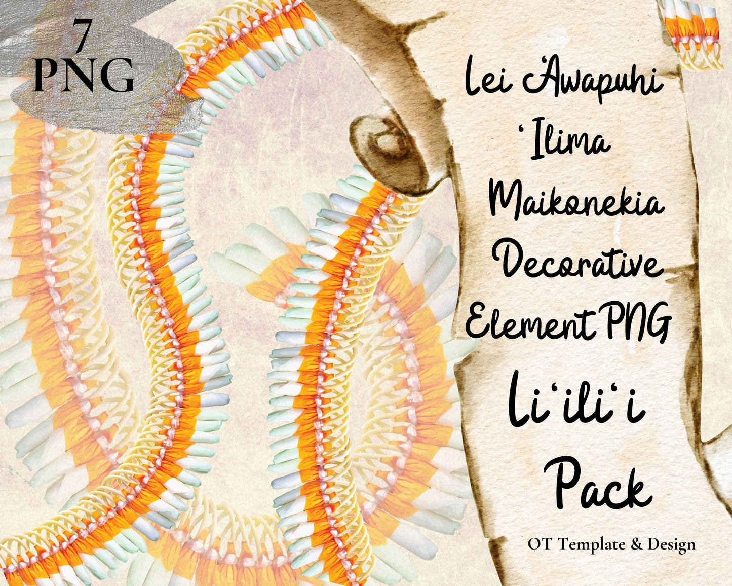 Micronesian Ginger Ilima Lei | Hawaiian PNG Decorative Element Liʻiliʻi Pack | Digital Download