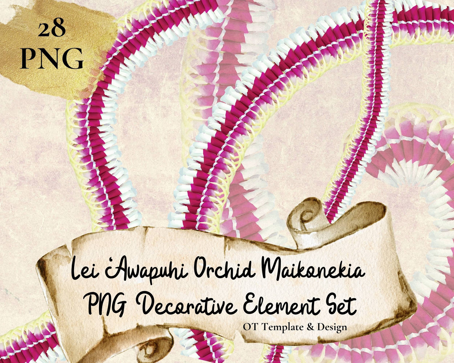 Micronesian Ginger Orchid Lei Hawaiian PNG Decorative Element Set Digital Download
