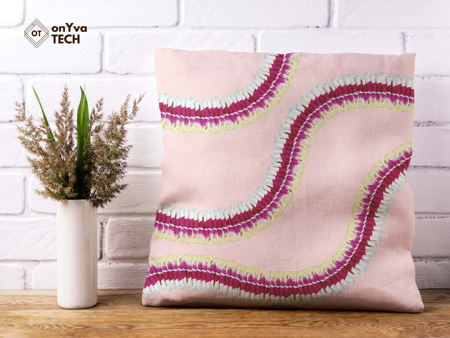 personalized pillow sublimation printed with 3 Micronesian Ginger Orchid Lei naturally curved PNG going across