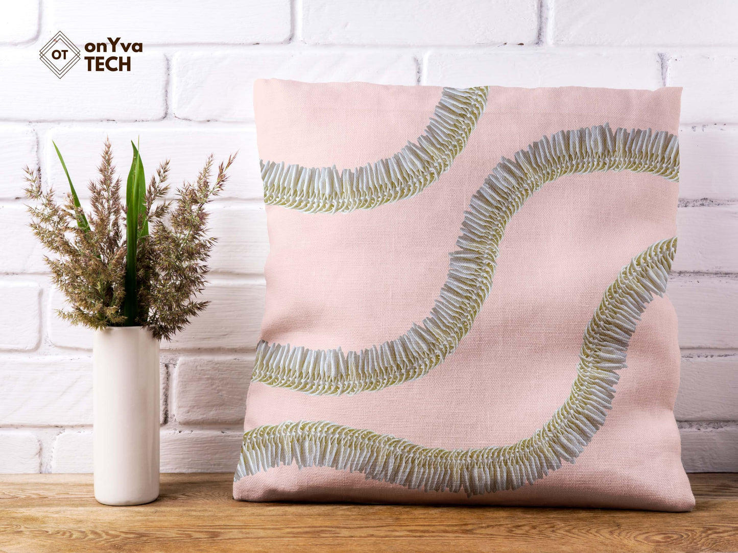 personalized pillow sublimation printed with 3 Micronesian White Ginger Lei naturally curved PNG going across