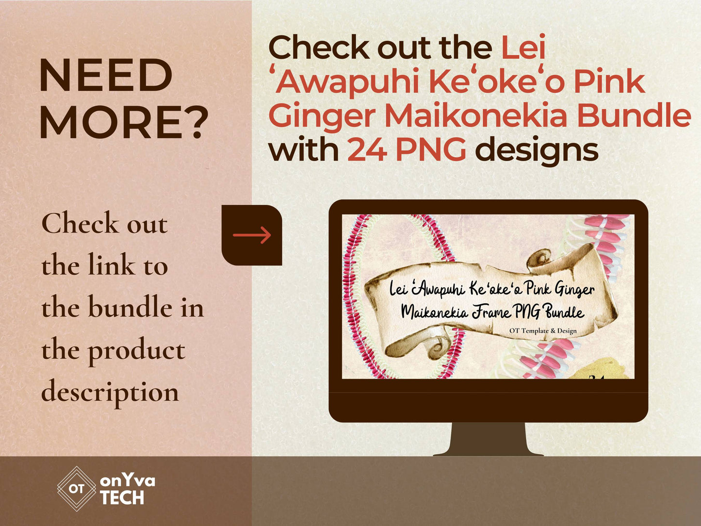 Micronesian White Pink Ginger Lei | Hawaiian Frame PNG Liʻiliʻi Pack | Digital Download