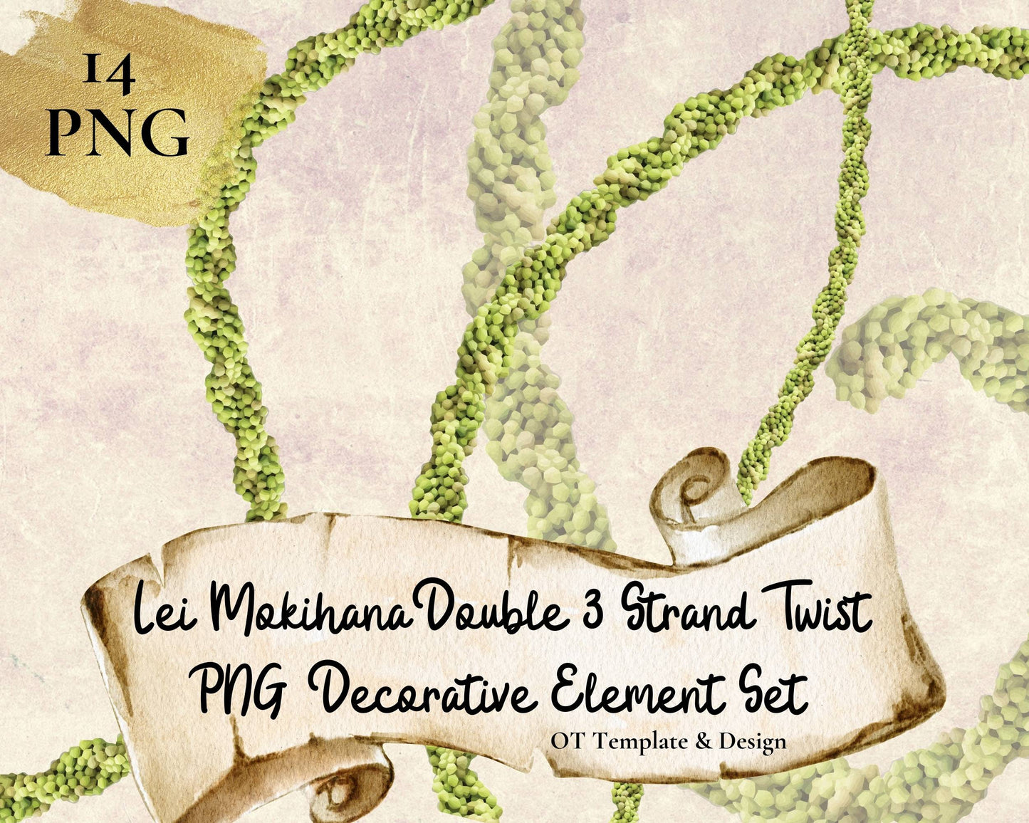 Mokihana Double 3 Strand Twist Lei, Hawaiian Flower PNG Decorative Element Set, Digital Download