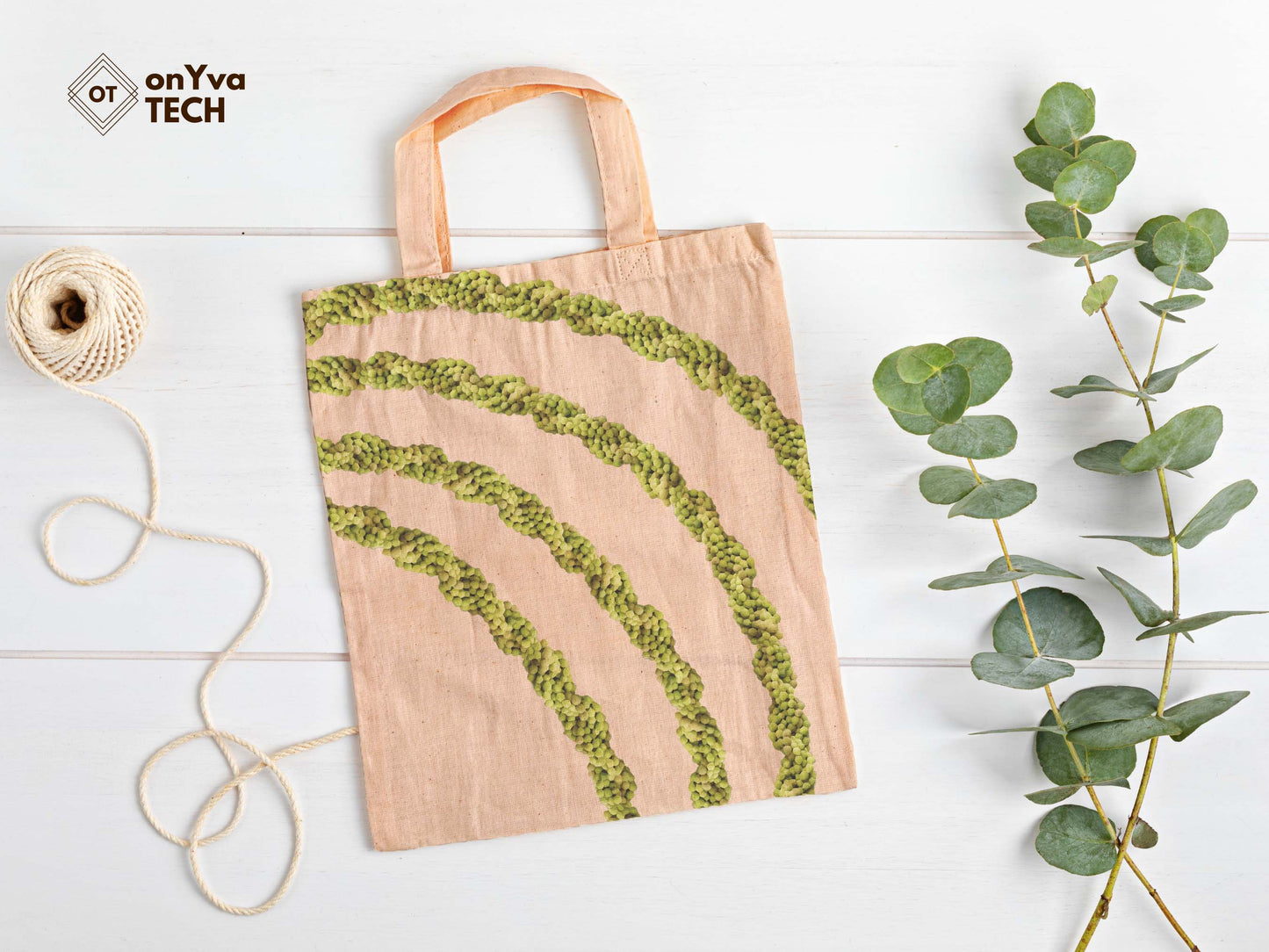 jute tote bag with 4 arcs Mokihana Double 3 Strand Twist Lei sublimation print from top to bottom