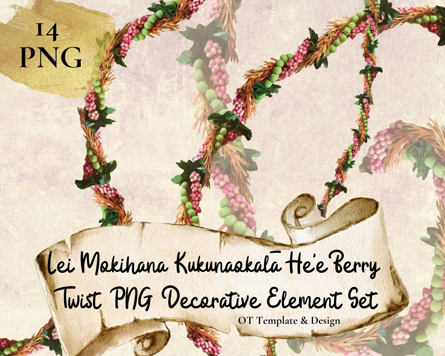 Mokihana Kukunaokala He'e Berry 3 Strand Twist Lei | Hawaiian PNG Decorative Element Set | Digital Download