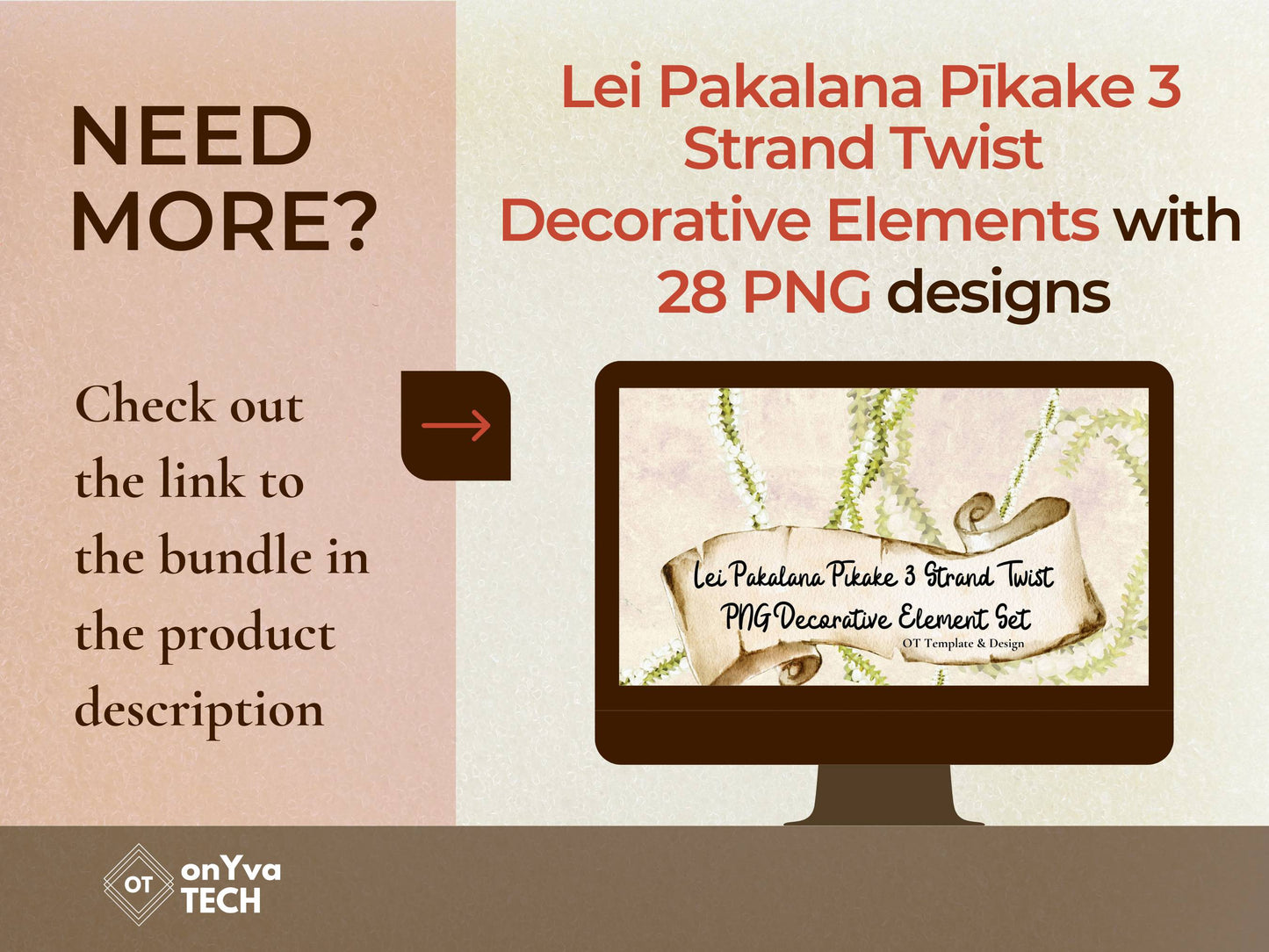 Pakalana Pikake 3 Strand Twist Lei | Hawaiian PNG Decorative Element Liʻiliʻi Pack | Digital Download