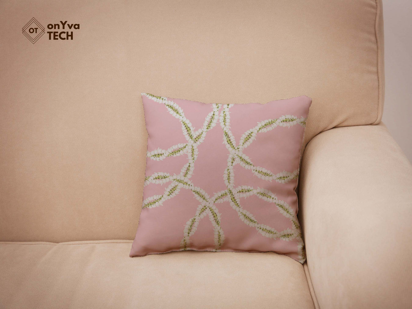 custom print pillow with several circle of Pakalana Pikake 3 Strand Twist Lei