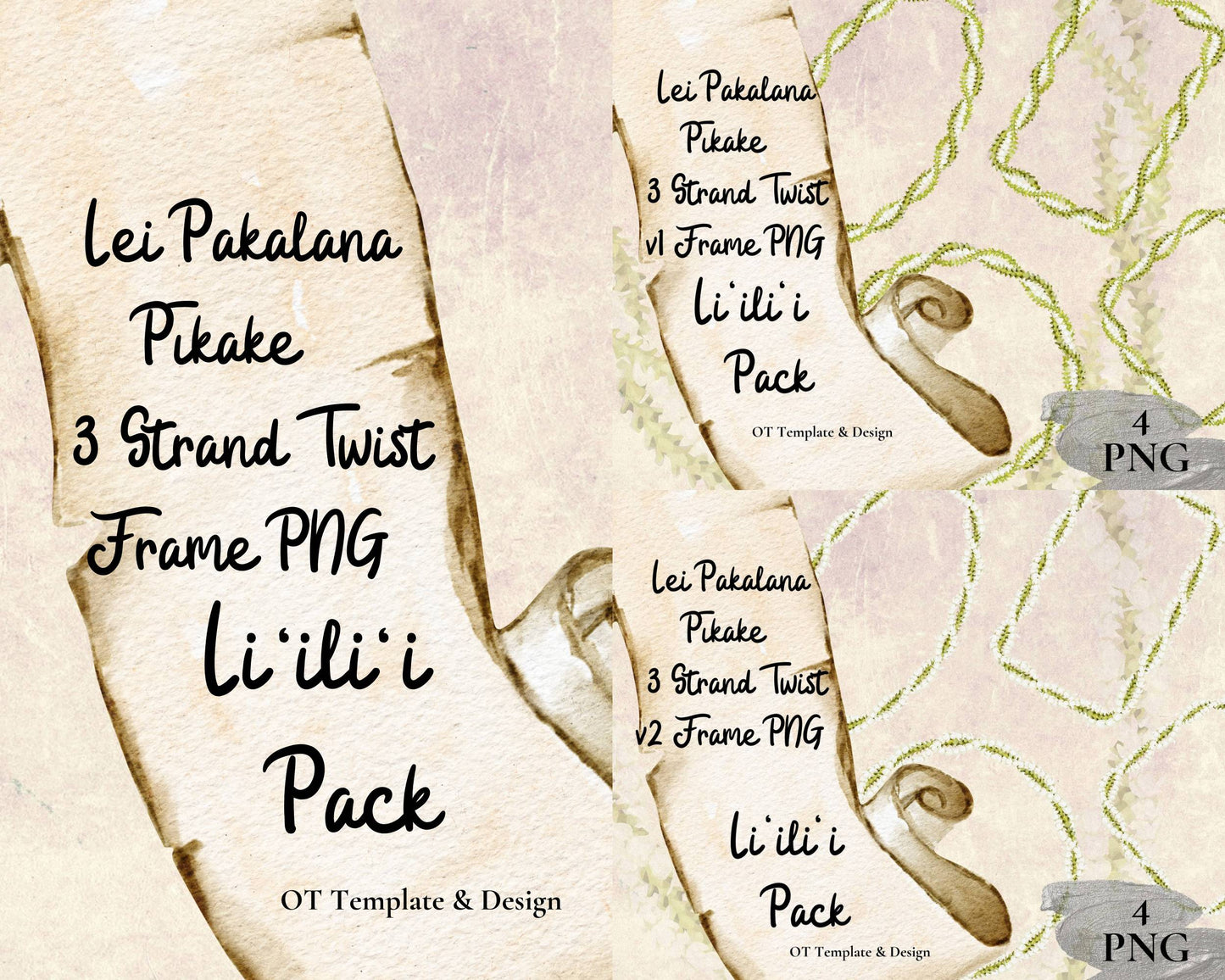 Pakalana Pikake 3 Strand Twist Lei | Hawaiian Frame PNG Liʻiliʻi Pack | Digital Download