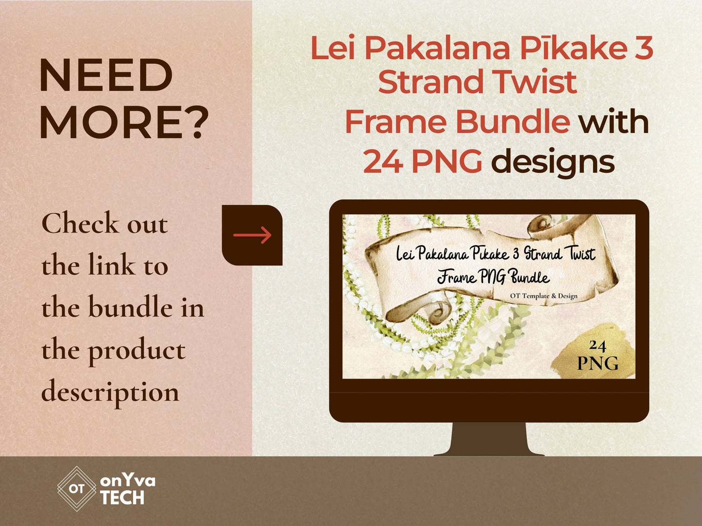 Pakalana Pikake 3 Strand Twist Lei | Hawaiian Frame PNG Liʻiliʻi Pack | Digital Download