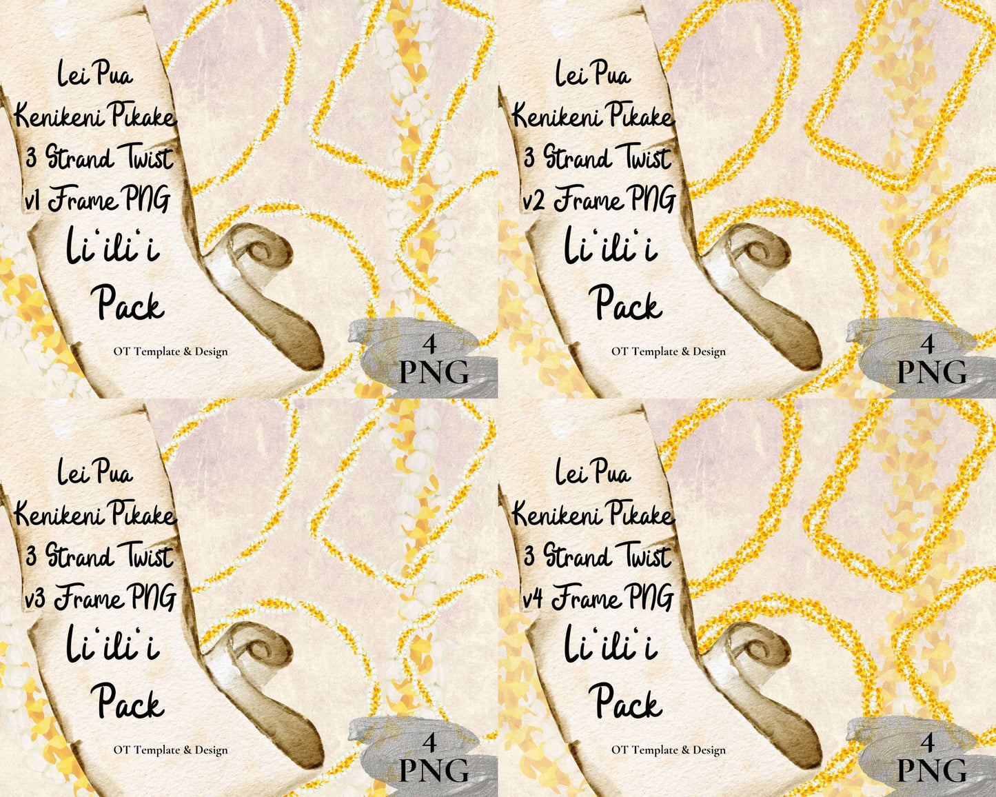 Puakenikeni Pikake 3 Strand Twist Lei | Hawaiian Frame PNG Liʻiliʻi Pack | Digital Download