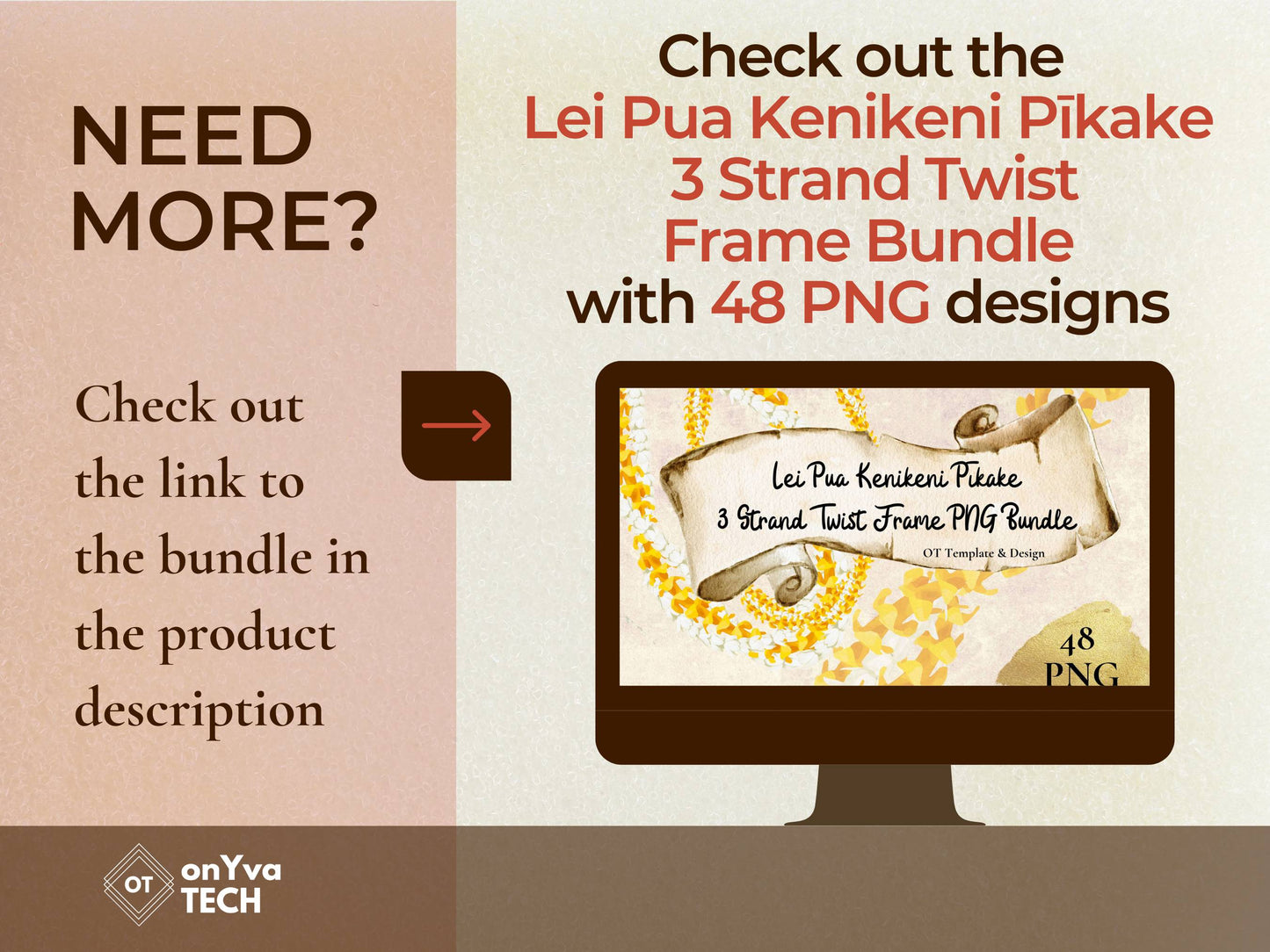 Puakenikeni Pikake 3 Strand Twist Lei | Hawaiian Frame PNG Liʻiliʻi Pack | Digital Download
