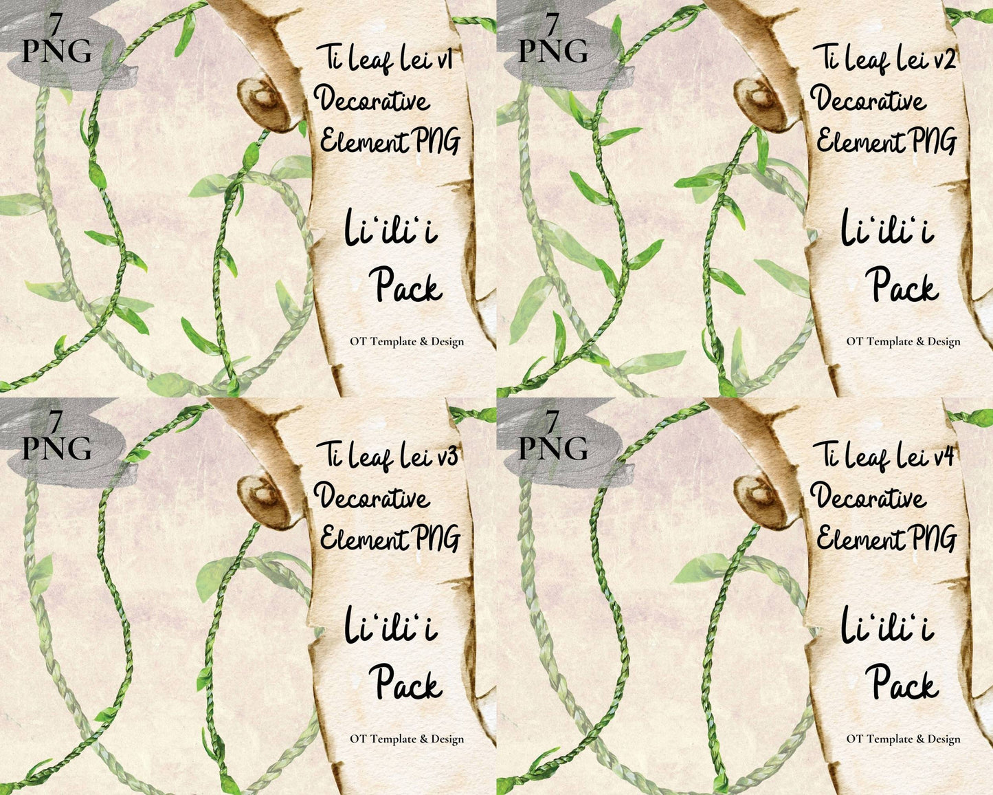 Ti Leaf Lei | Hawaiian PNG Decorative Element Liʻiliʻi Pack | Digital Download