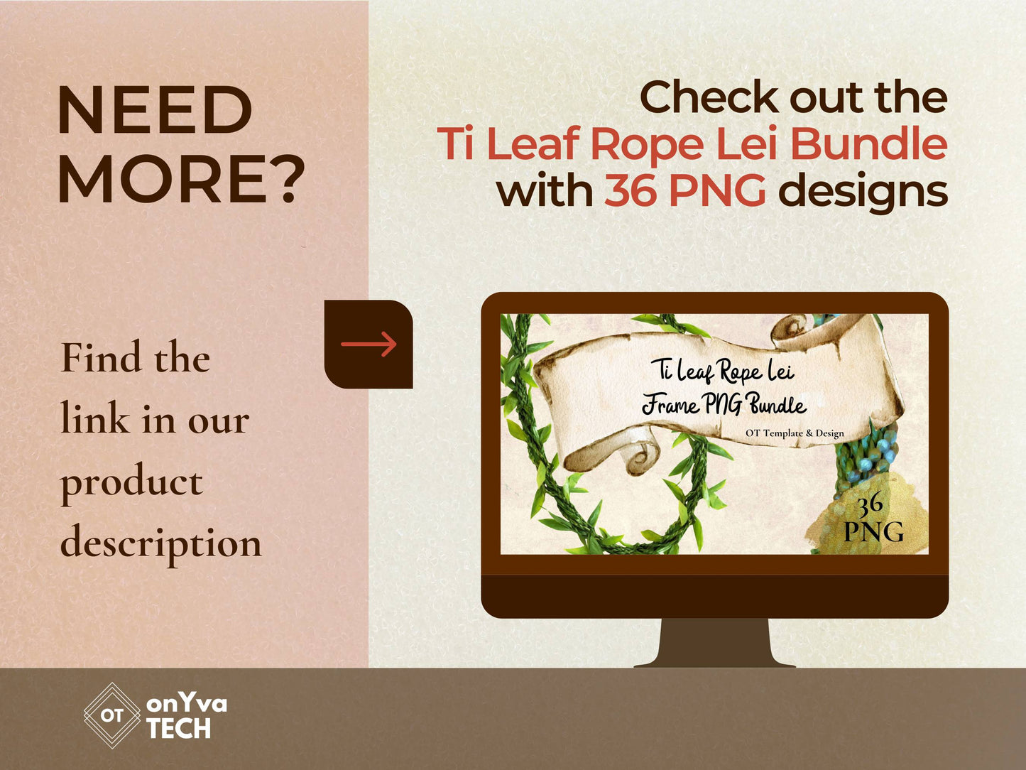Ti Leaf Rope Lei | Hawaiian Frame PNG Liʻiliʻi Pack | Digital Download