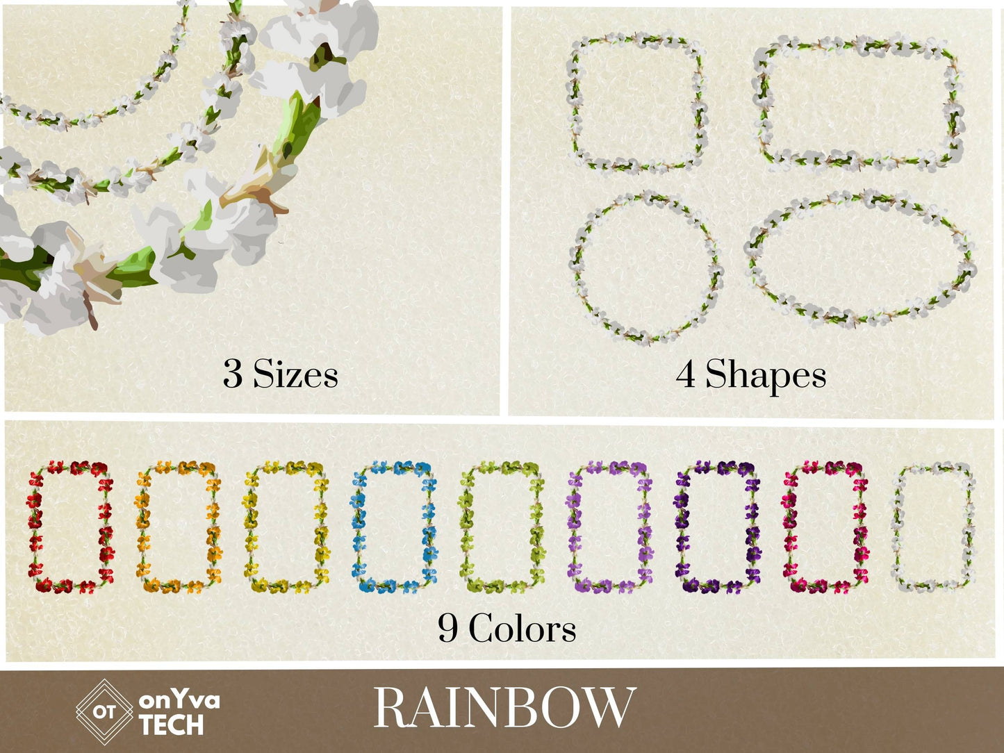 Tuberose Carnation Lei | Rainbow Hawaiian Frame PNG Bundle Collection | Digital Download