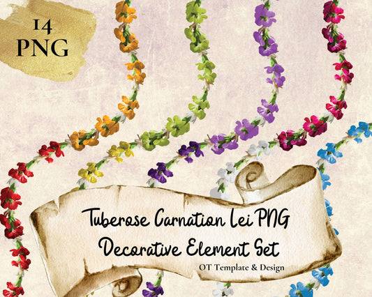 Tuberose Carnation Lei | Hawaiian PNG Decorative Element Set | Digital Download
