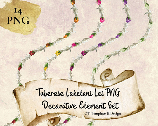 Tuberose Lokelani Lei | Hawaiian PNG Decorative Element Set | Digital Download