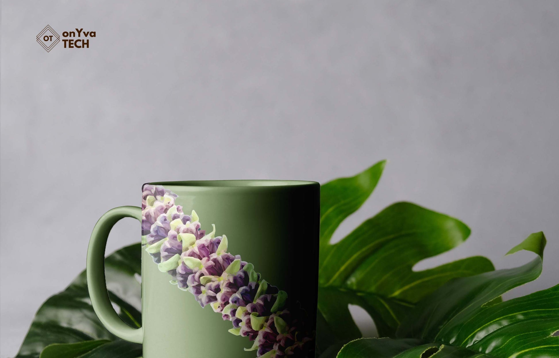 personalized mug sublimation print with a crown flower petal lei floral border going around the mug