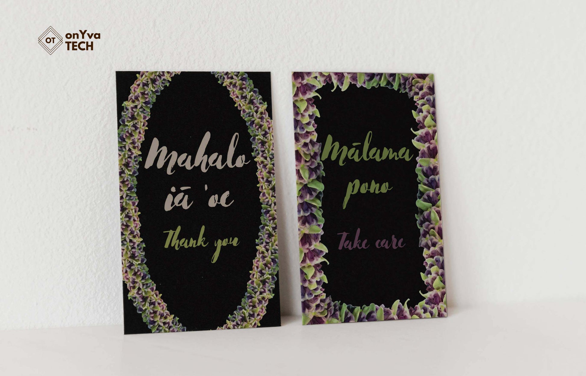 2 thank you and get well greeting card adorned with an oval and rectangle crown flower petal lei