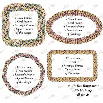 Crown Flower Petal Lei | Hawaiian Frame PNG Bundle | Digital Download