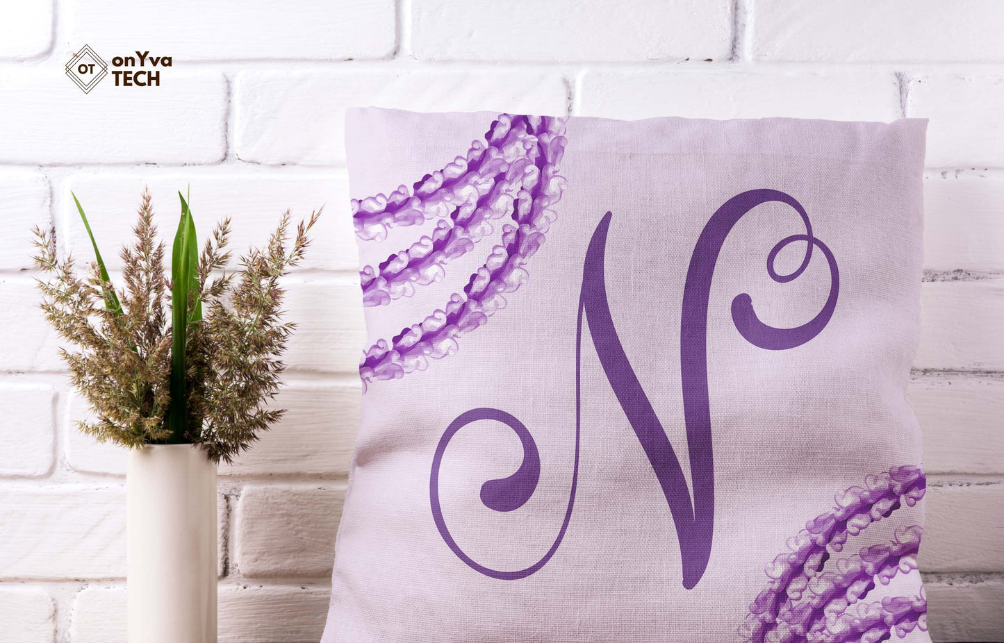  custom print pillow with a purple crown flower  and the initial N