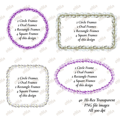 Crown Flower Purple White Lei | Hawaiian Frame PNG Bundle | Digital Download