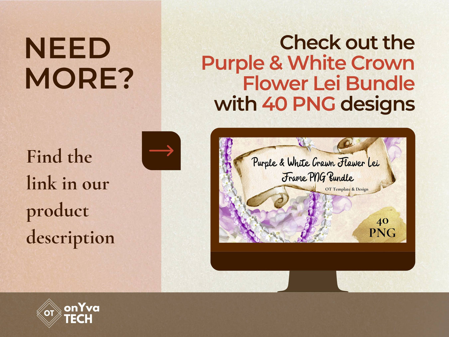 Crown Flower Purple or White Lei | Hawaiian Frame PNG Liʻiliʻi Pack | Digital Download