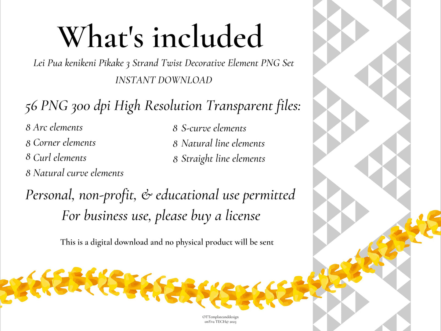 Puakenikeni Pikake 3 Strand Twist Lei | Hawaiian PNG Decorative Element Set | Digital Download