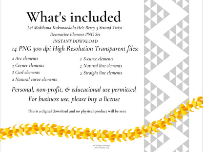 Mokihana Kukunaokala He'e Berry 3 Strand Twist Lei | Hawaiian PNG Decorative Element Set | Digital Download